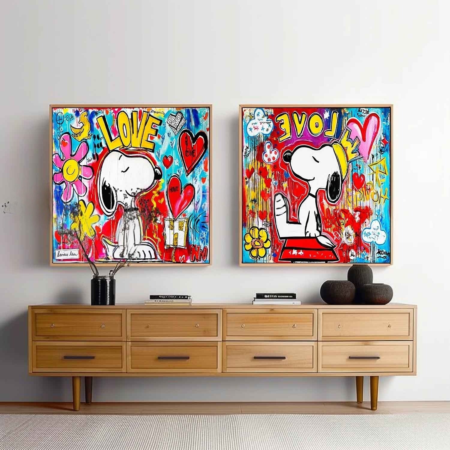 Snoopy Love Evolve Pop Art Diptych Painting - Neutralighting