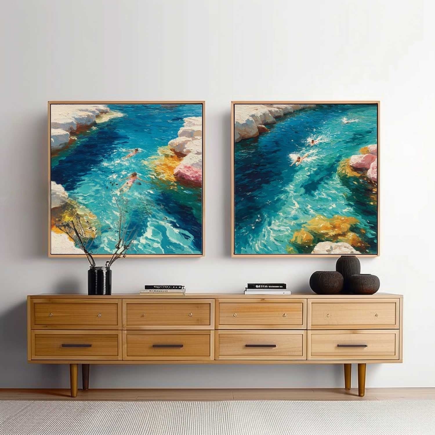 Snorkeling Cove Diptych Impasto Painting - Neutralighting
