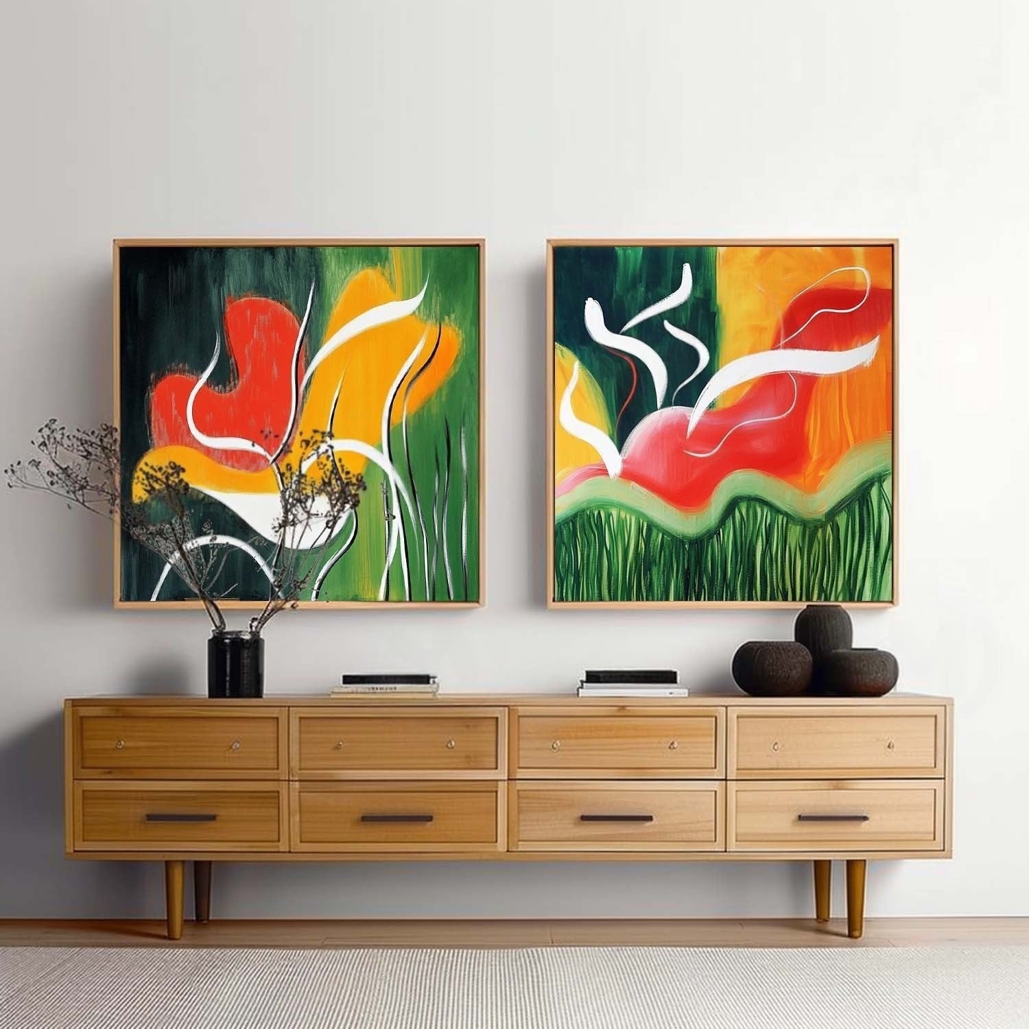Wall Art Vibrant Abstract Floral Diptych - Neutralighting