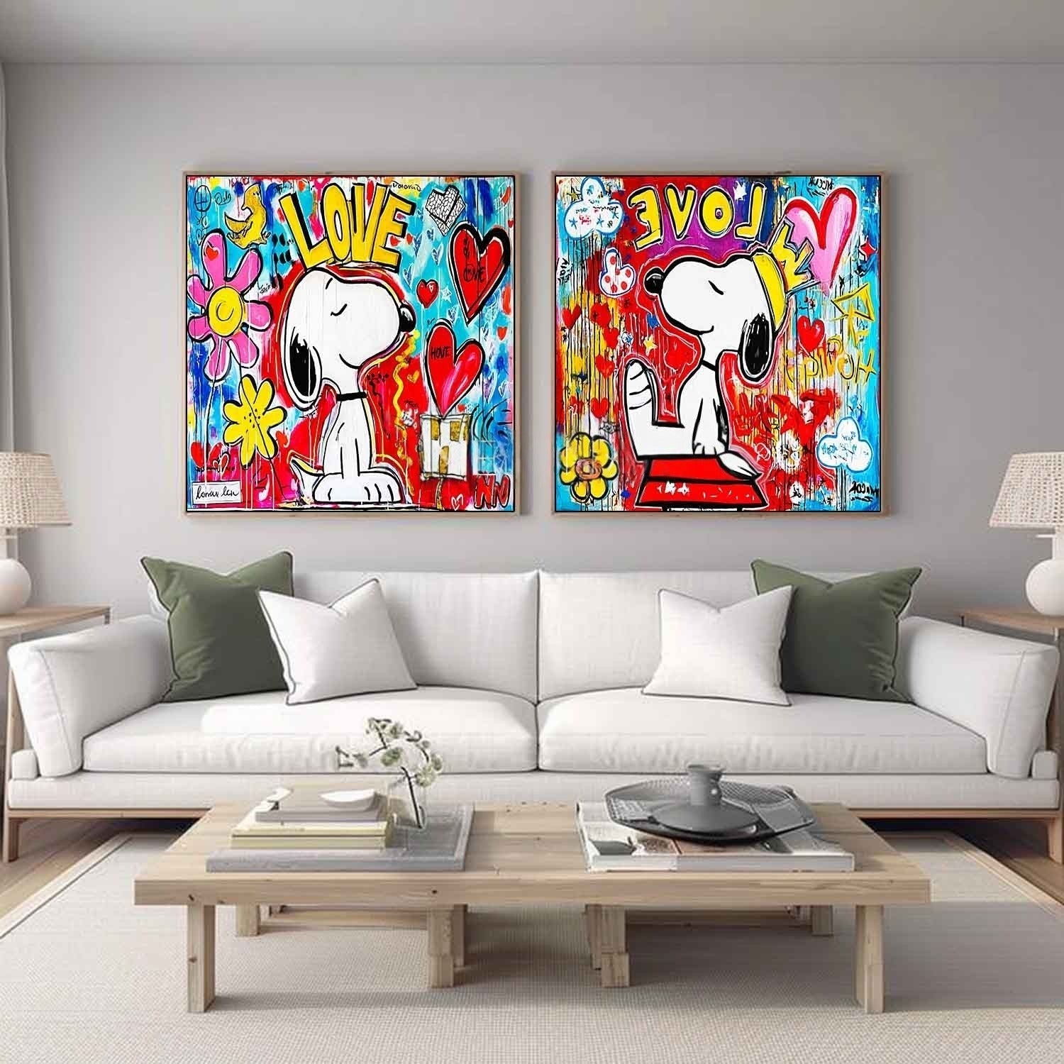 Snoopy Love Evolve Pop Art Diptych Painting - Neutralighting