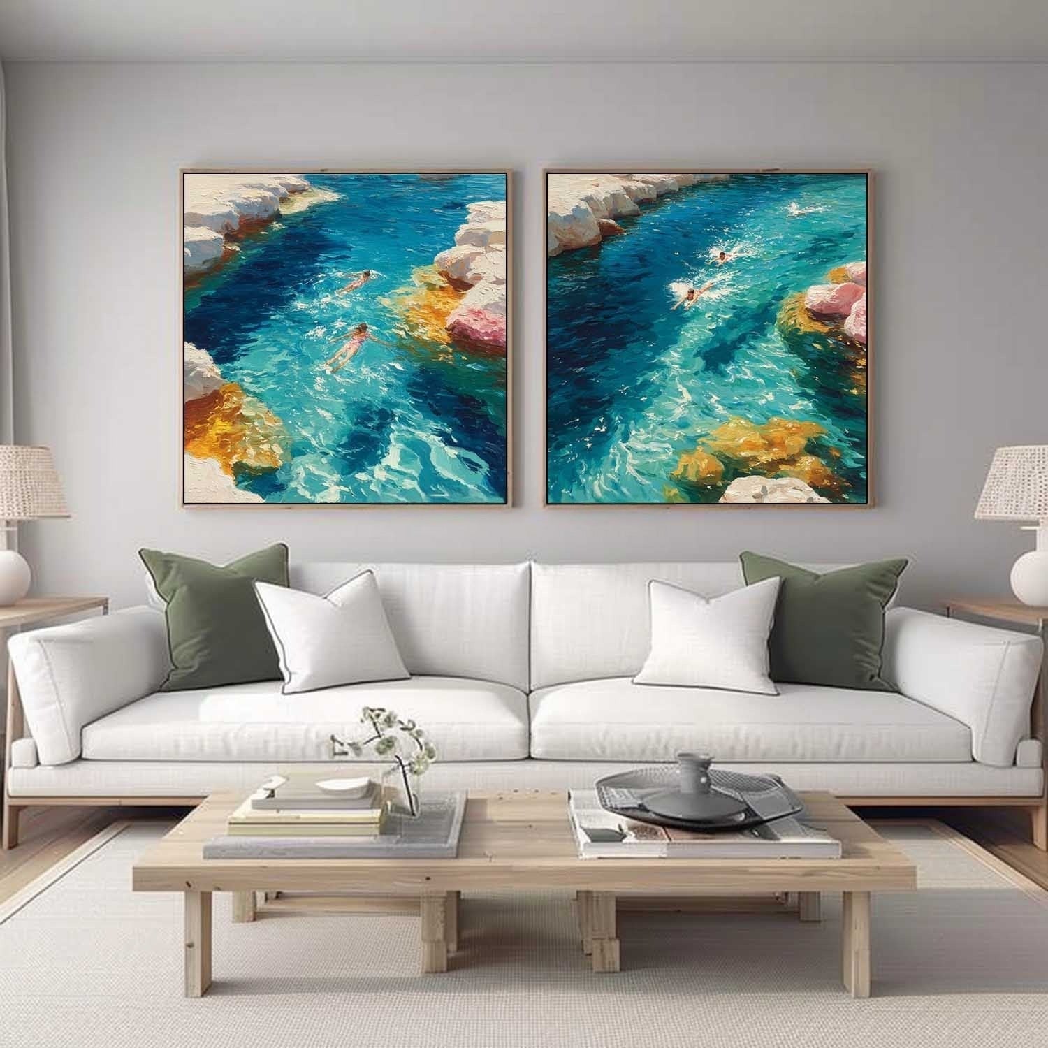 Snorkeling Cove Diptych Impasto Painting - Neutralighting