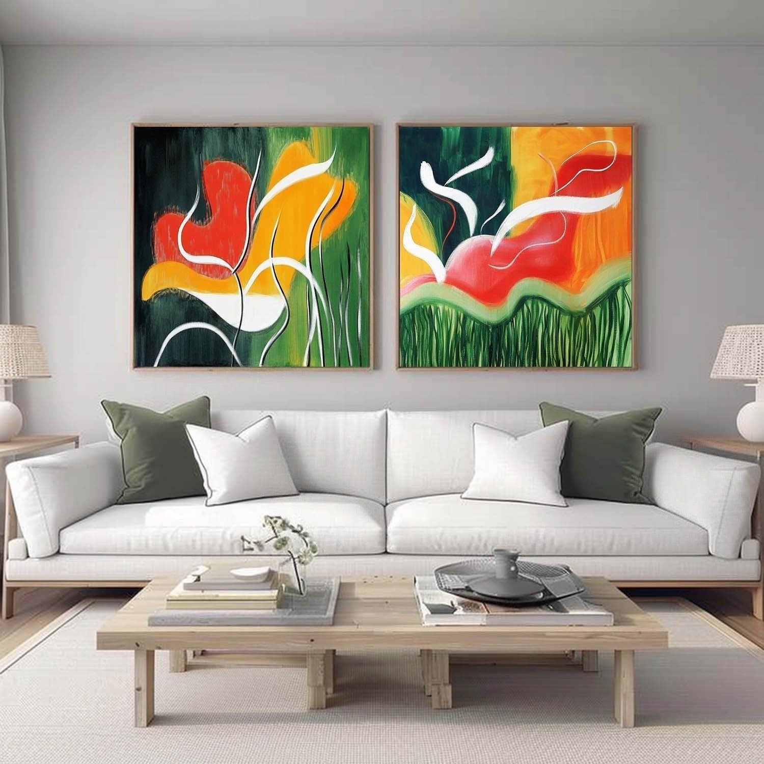 Wall Art Vibrant Abstract Floral Diptych - Neutralighting