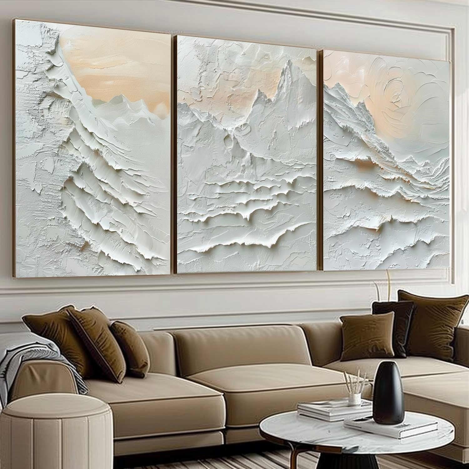 Wall Art Triptych Impasto Mountain Landscape - Neutralighting