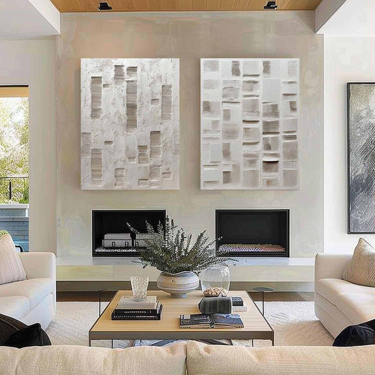 Wall Art Diptych Textured Abstract Geometric Scene Serene Neutral - Neutralighting