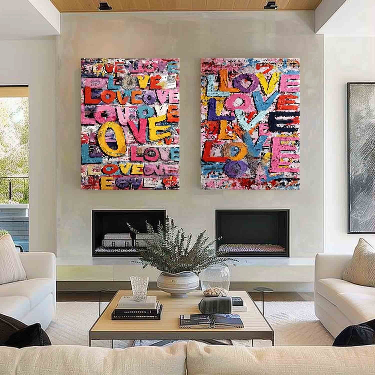 Graffiti Love Pop Art Diptych Impasto Painting - Neutralighting