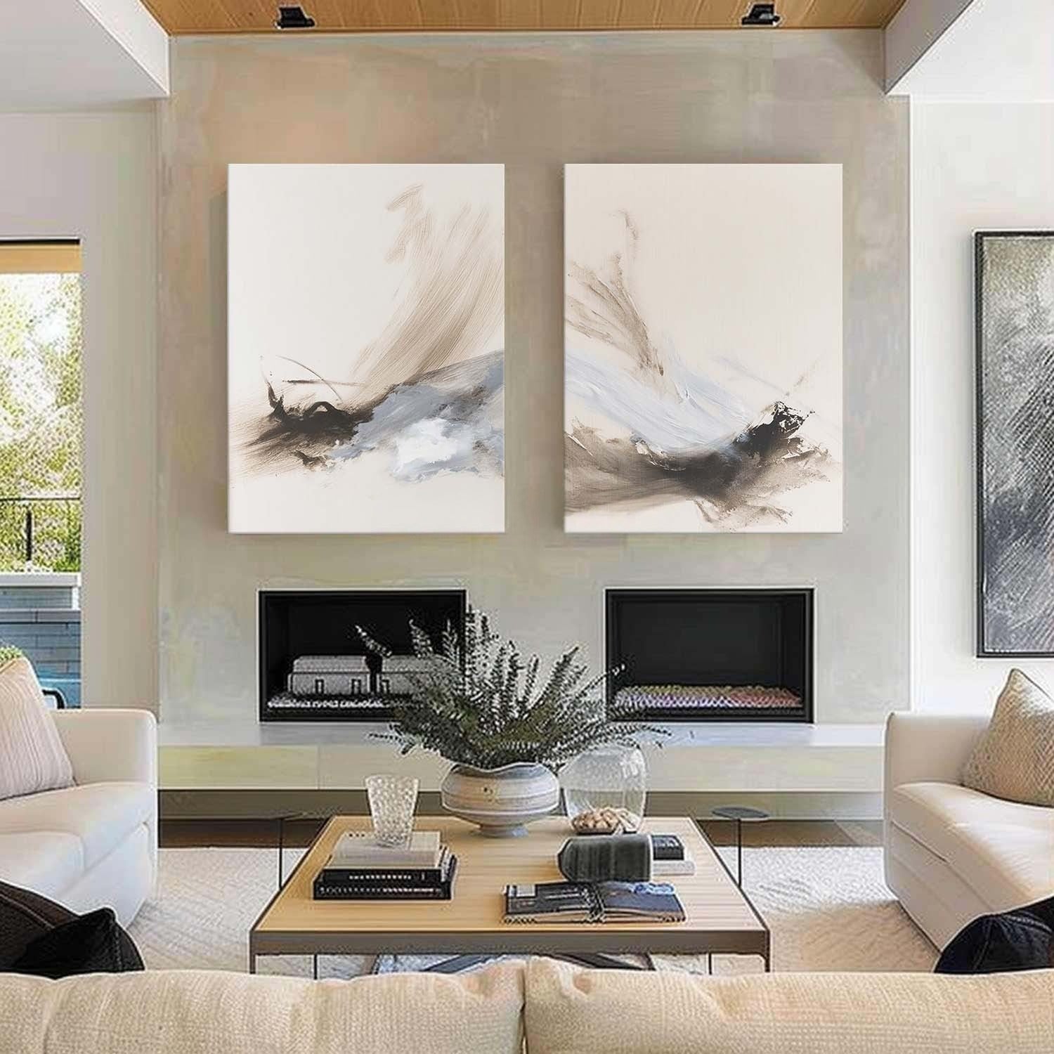 Wabi-Sabi Abstract Diptych Painting - Neutralighting