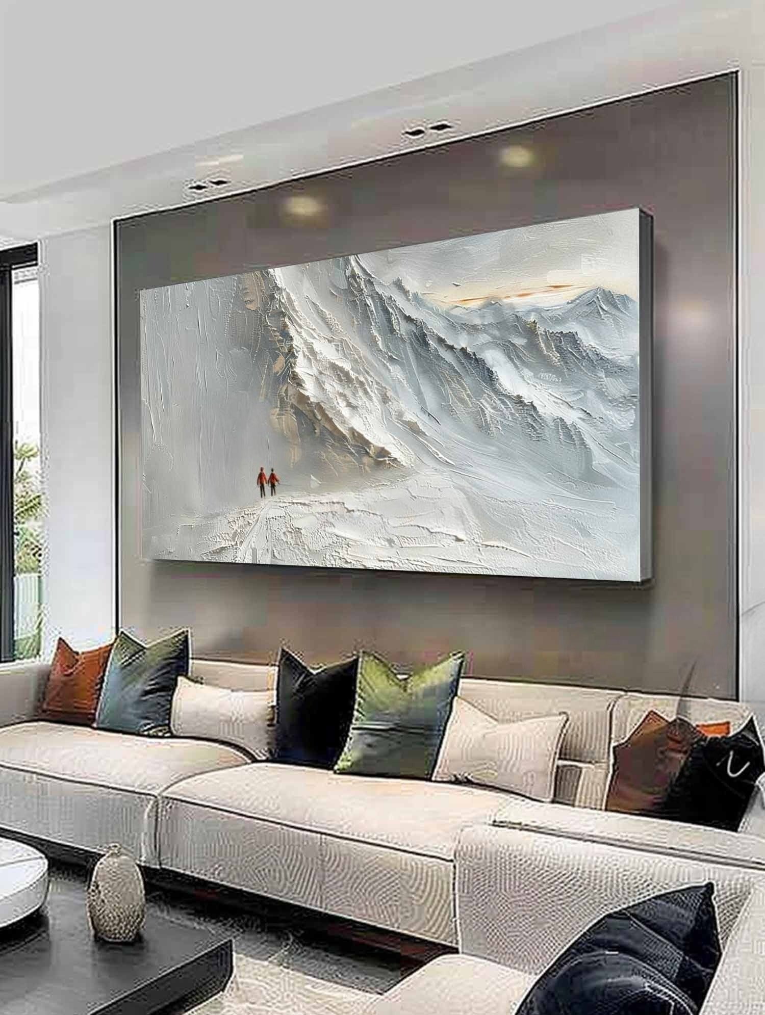 Wall Art Palette Knife Textured Mountain - Neutralighting