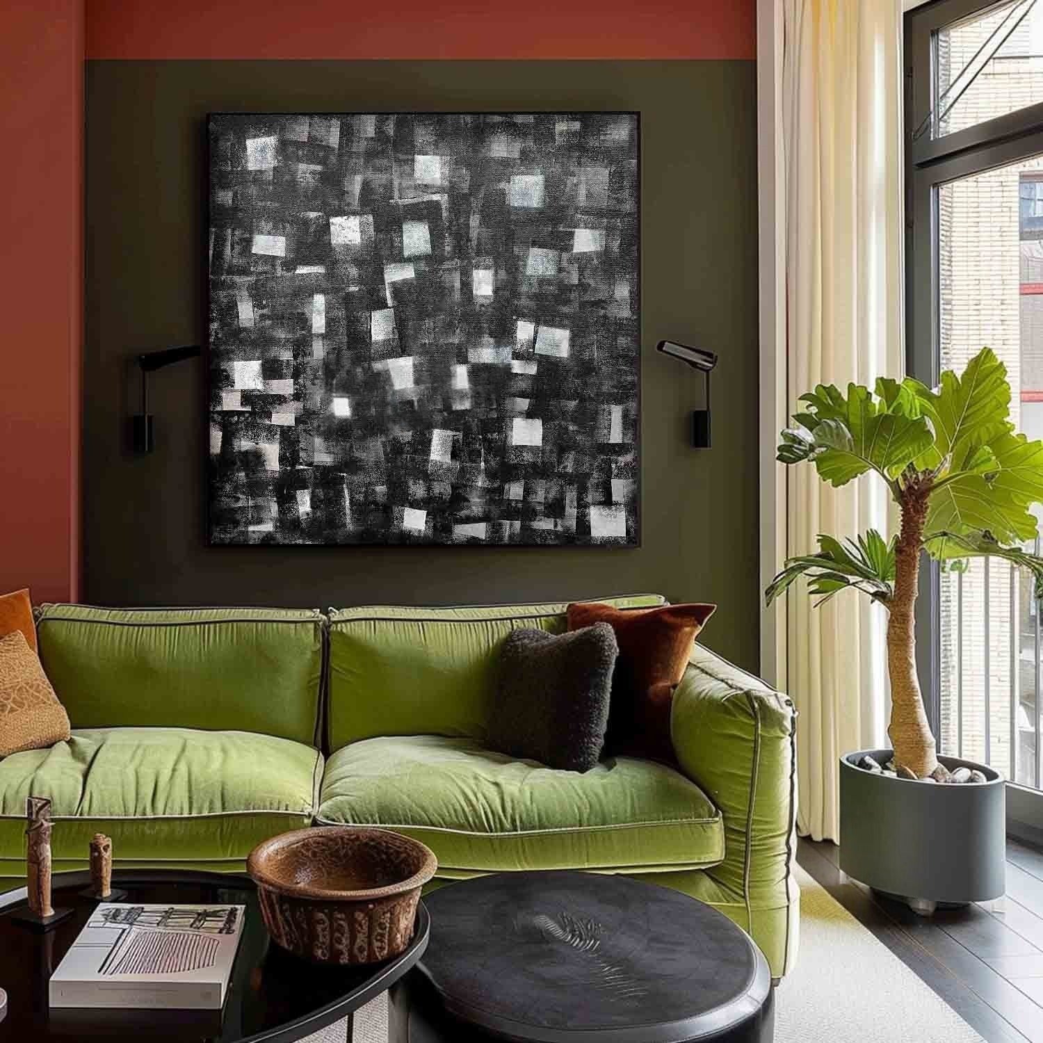 Wall art Monochrome Square Mosaic Painting - Neutralighting