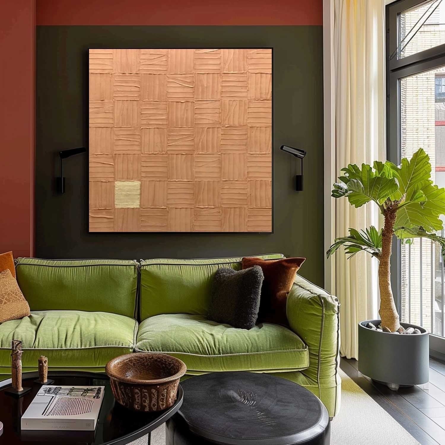 Wall Art Square 3D Impasto Woven Geometric - Neutralighting