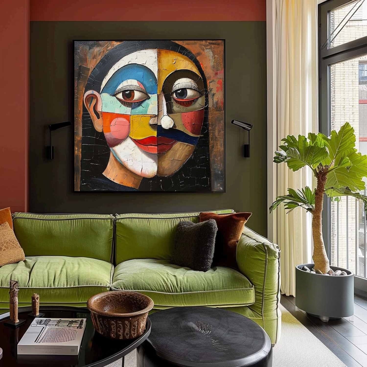 Wall Art Square Cubist Portrait Geometric - Neutralighting