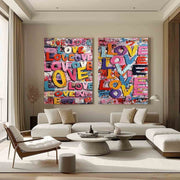 Graffiti Love Pop Art Diptych Impasto Painting - Neutralighting