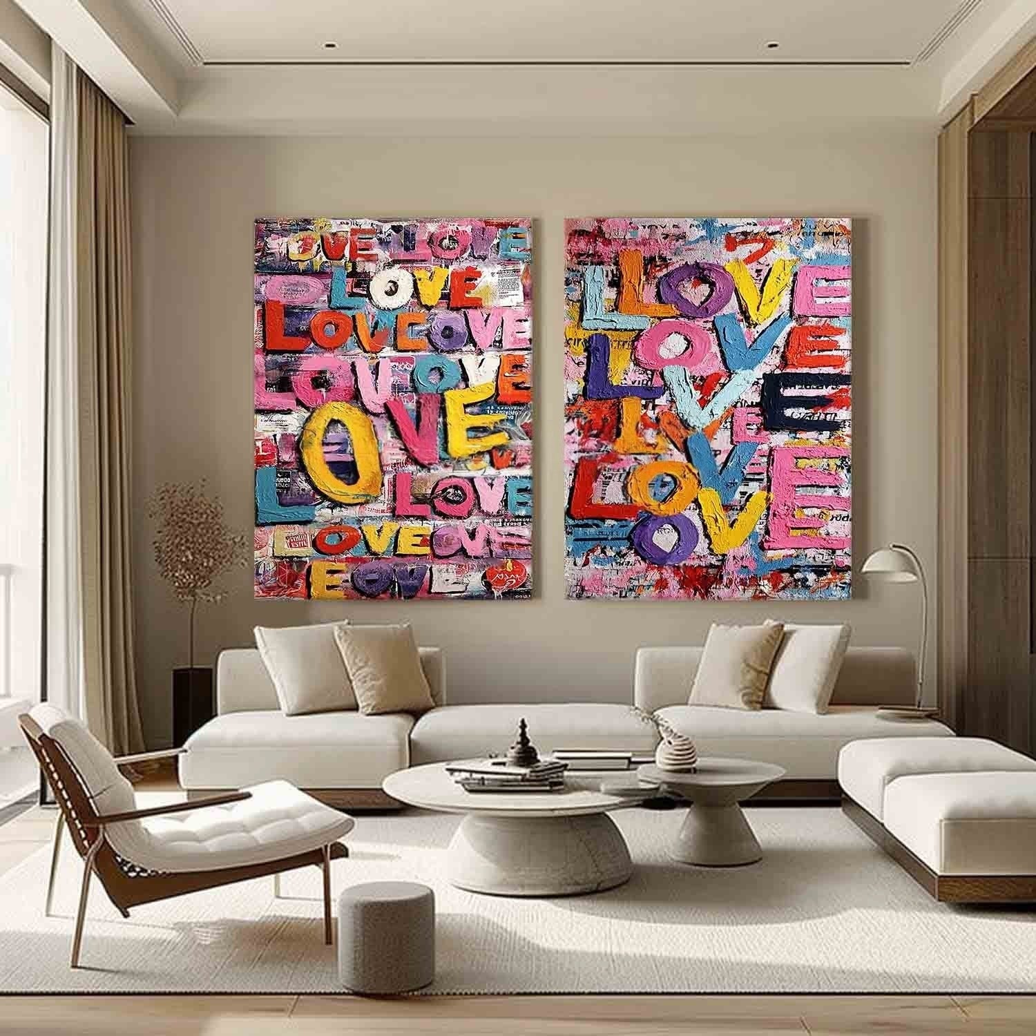Graffiti Love Pop Art Diptych Impasto Painting - Neutralighting