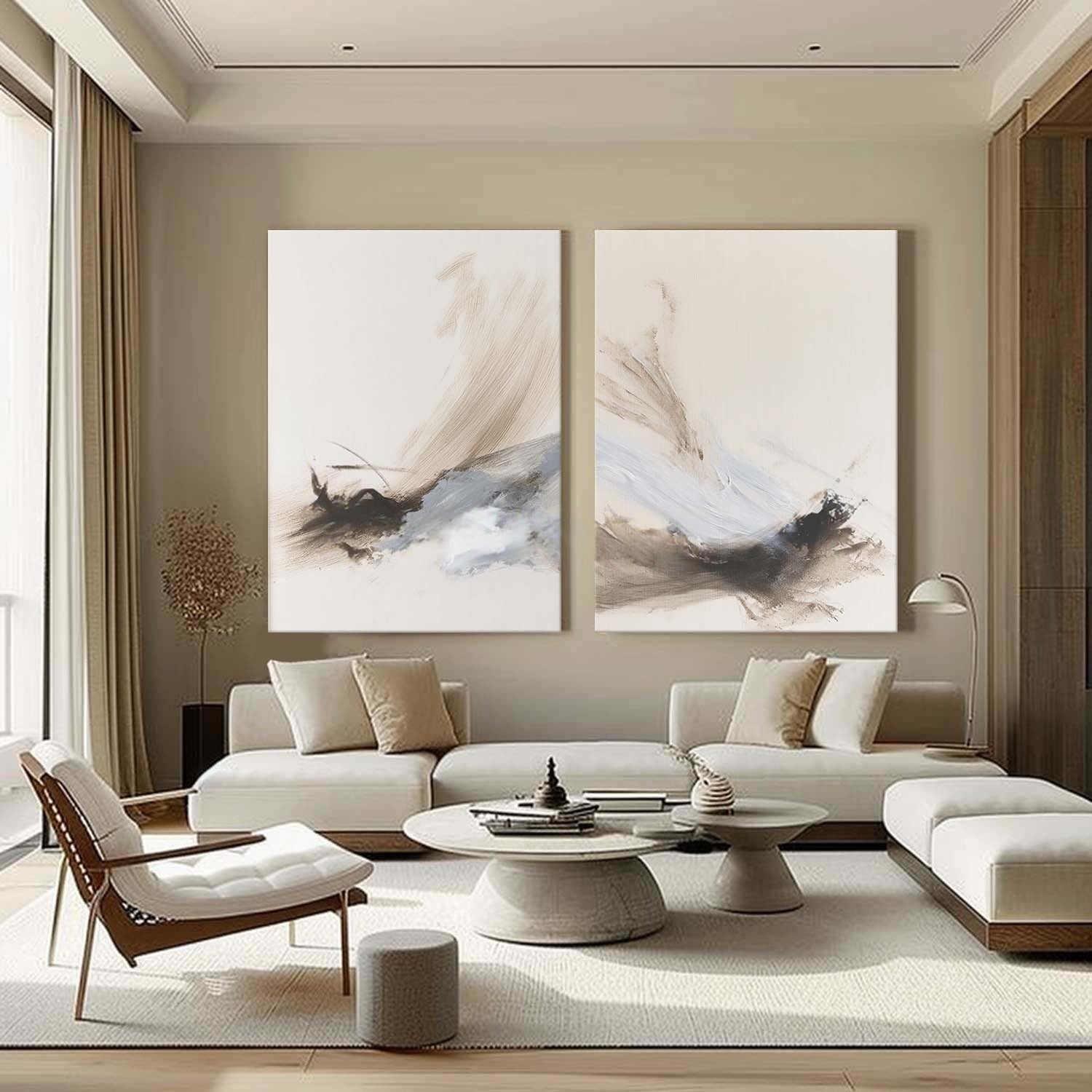 Wabi-Sabi Abstract Diptych Painting - Neutralighting