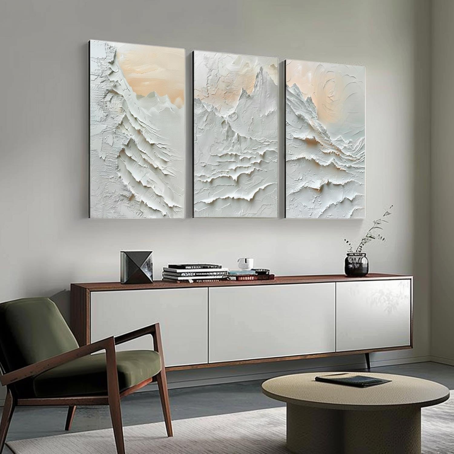 Wall Art Triptych Impasto Mountain Landscape - Neutralighting