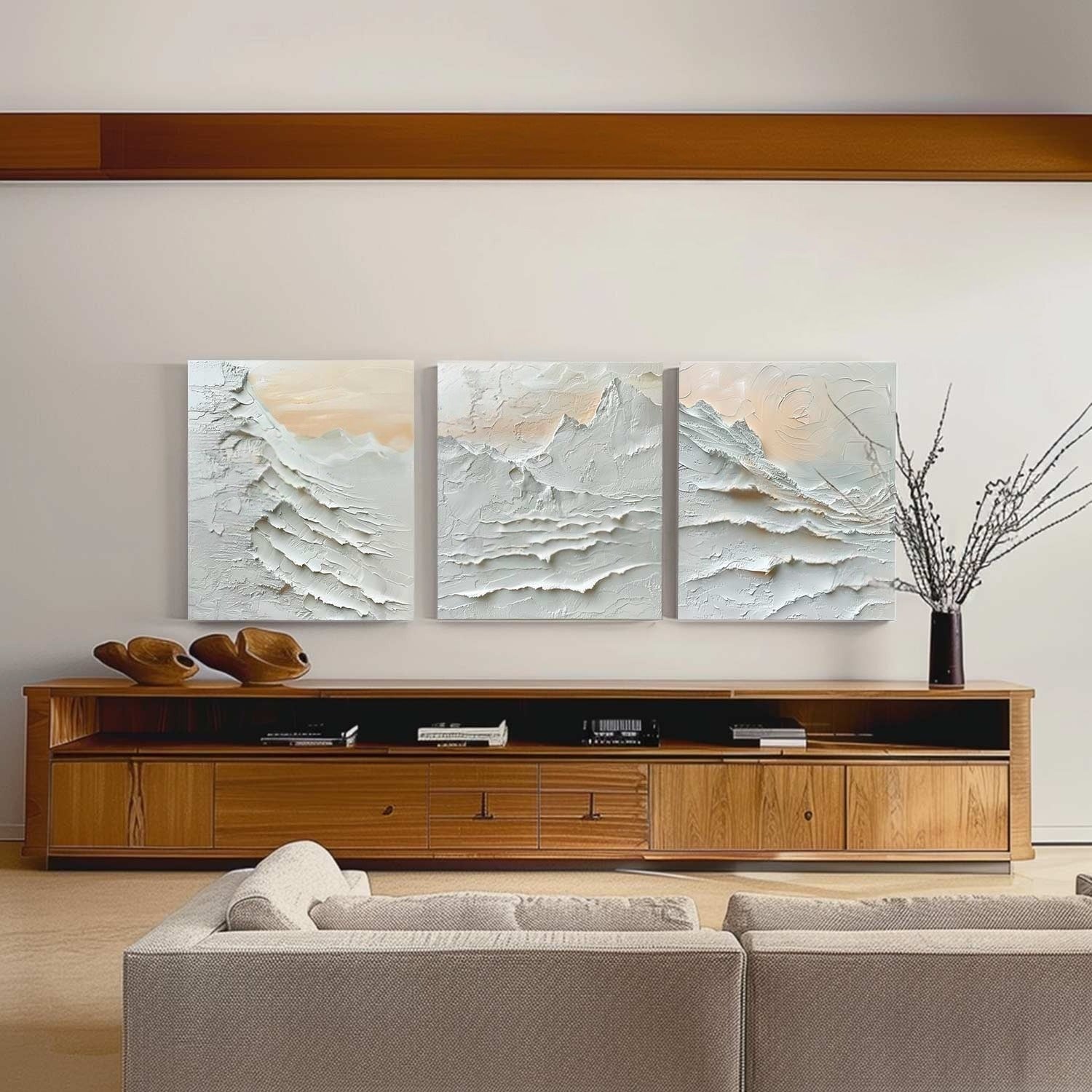 Wall Art Triptych Impasto Mountain Landscape - Neutralighting