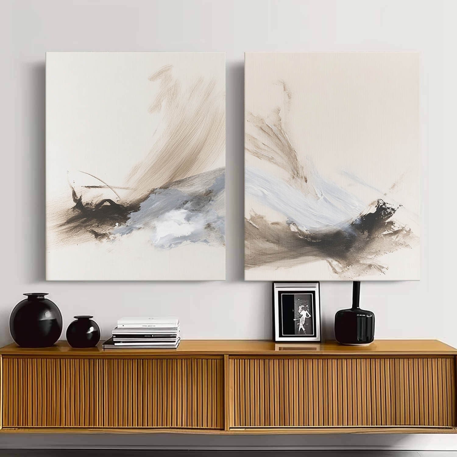 Wabi-Sabi Abstract Diptych Painting - Neutralighting