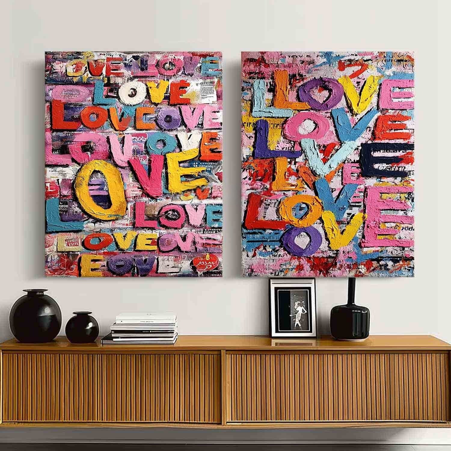 Graffiti Love Pop Art Diptych Impasto Painting - Neutralighting
