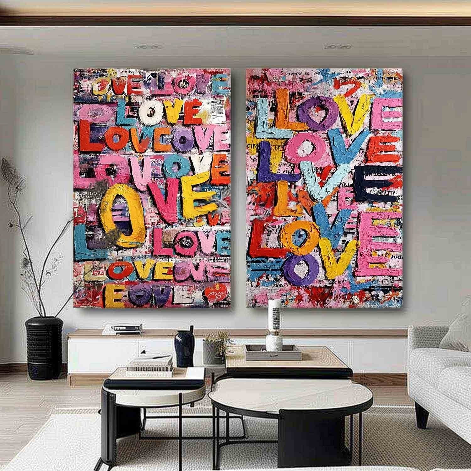 Graffiti Love Pop Art Diptych Impasto Painting - Neutralighting