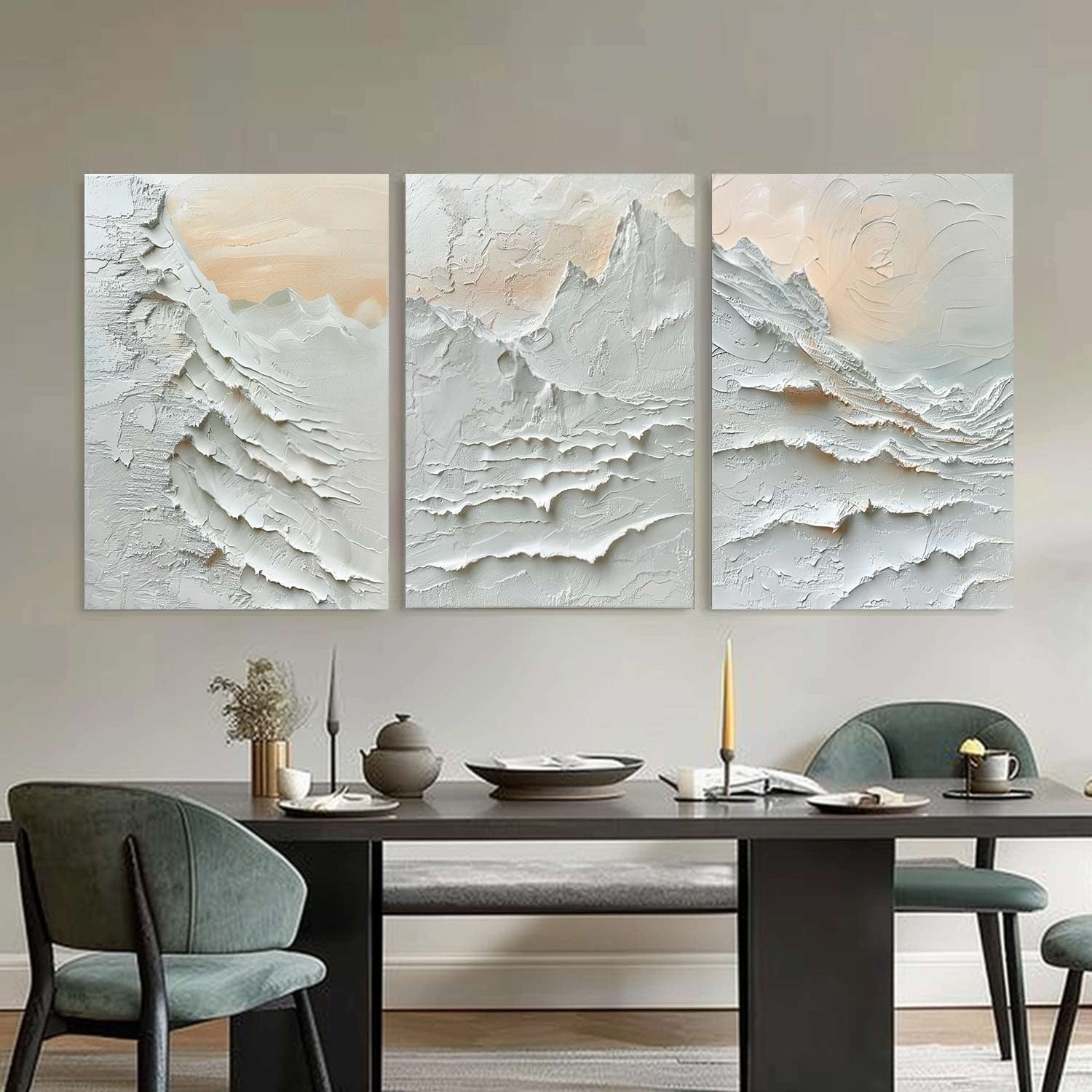 Wall Art Triptych Impasto Mountain Landscape - Neutralighting