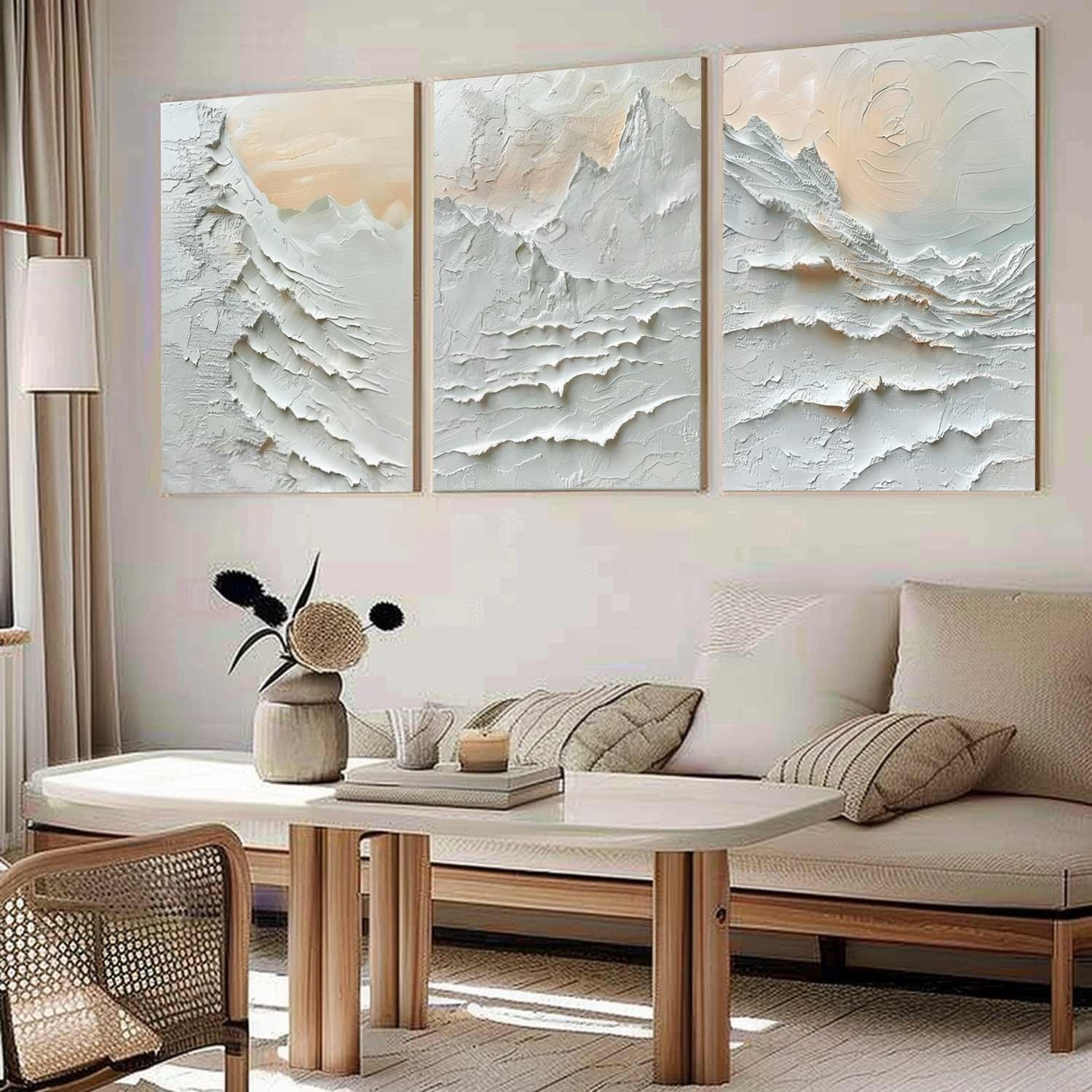 Wall Art Triptych Impasto Mountain Landscape - Neutralighting