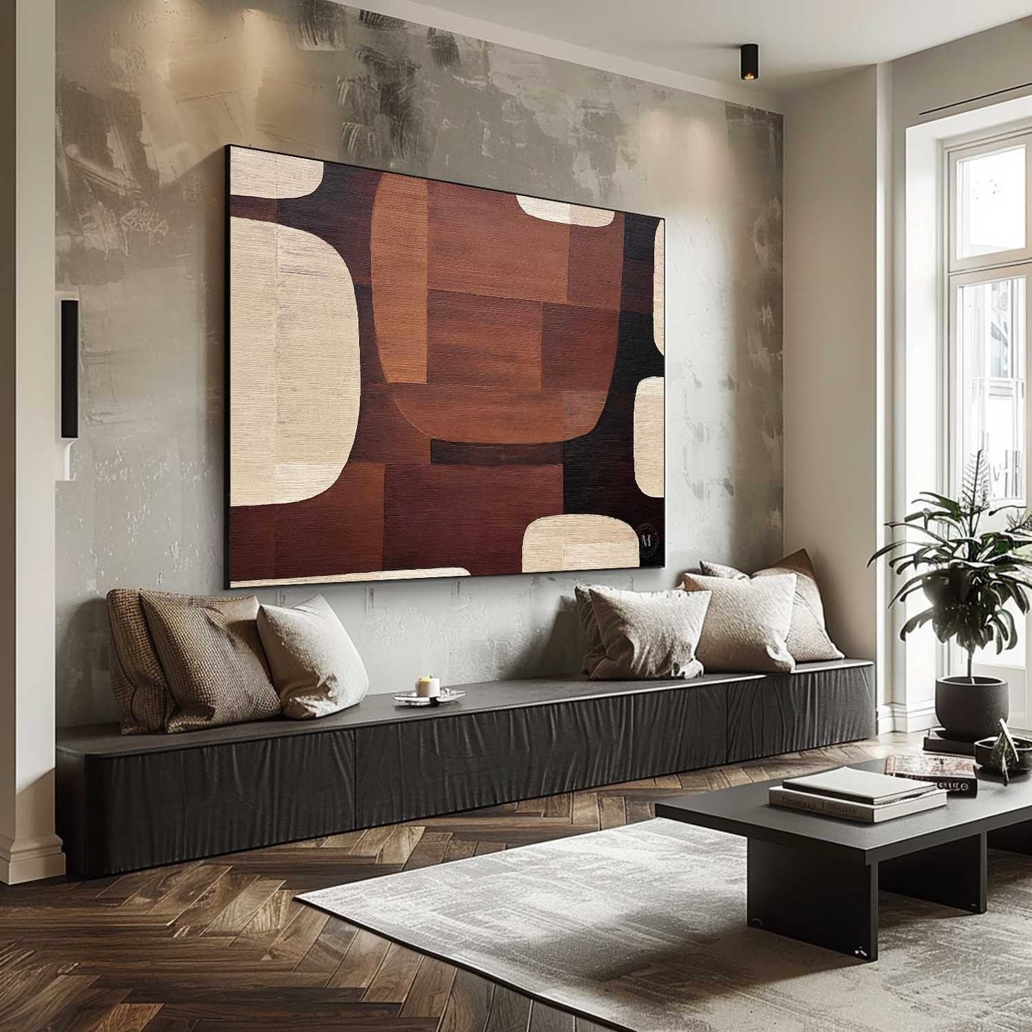 Wall Art Geometric Wood Grain Brown Beige - Neutralighting