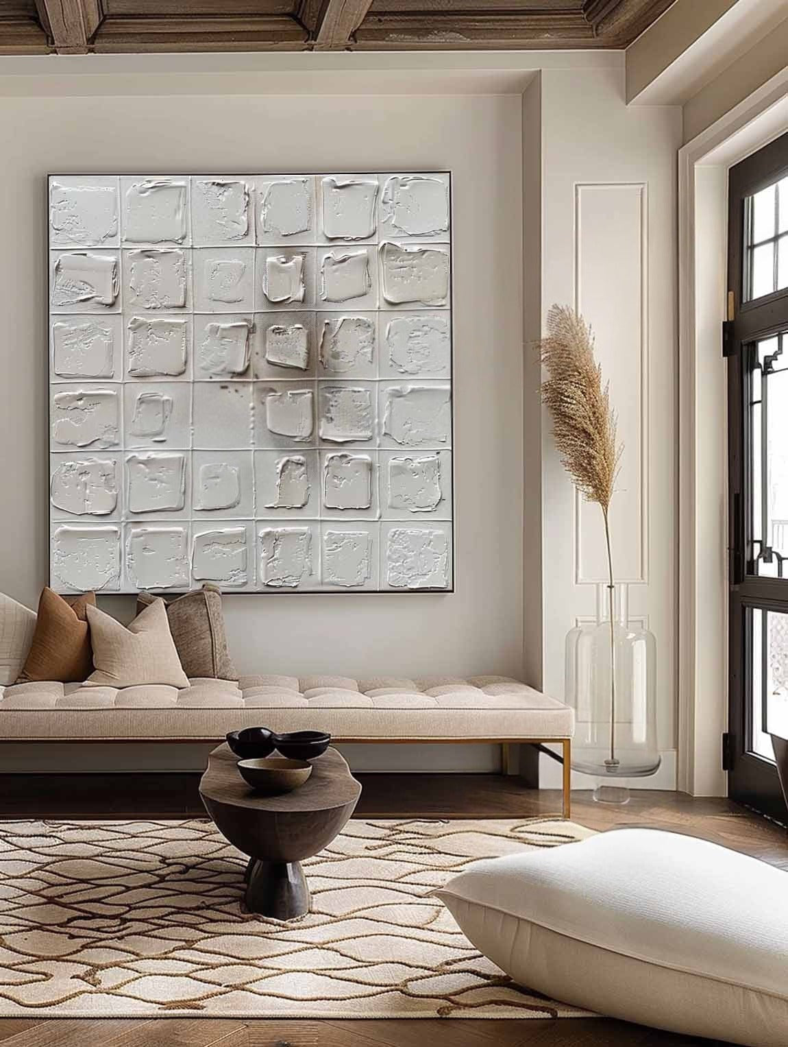 Wall Art Neutral Grid Textured Relief - Neutralighting
