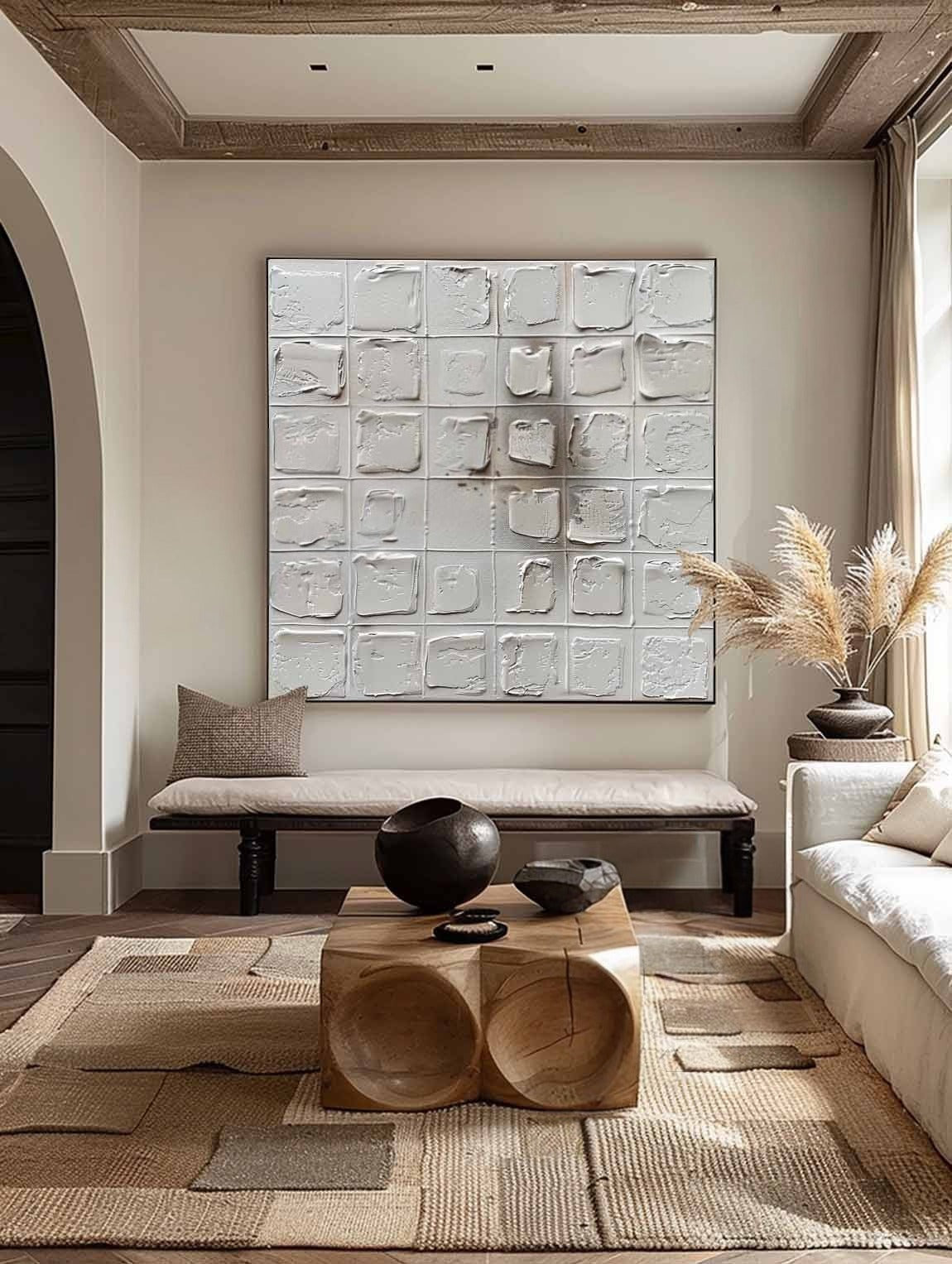 Wall Art Neutral Grid Textured Relief - Neutralighting