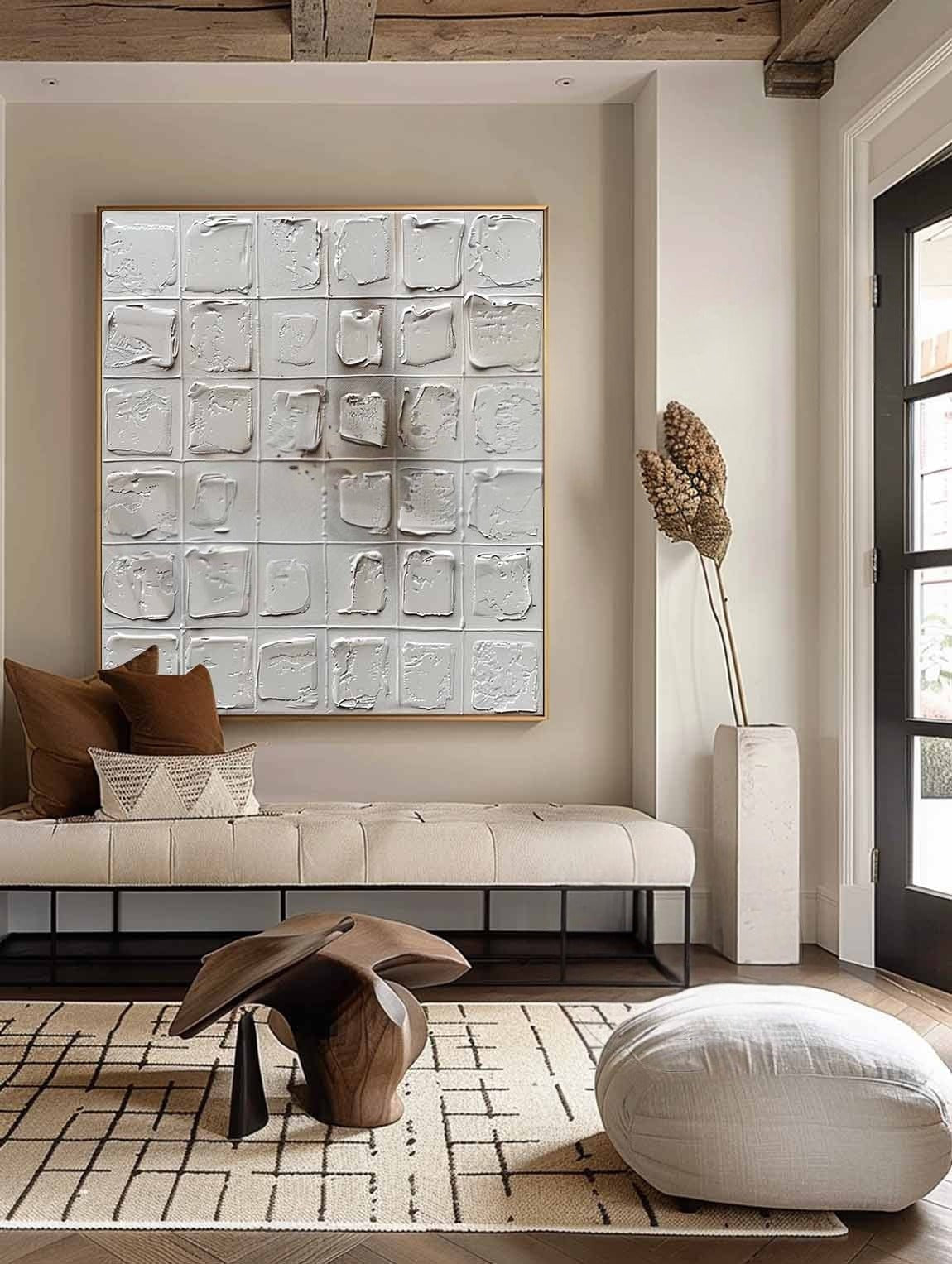 Wall Art Neutral Grid Textured Relief - Neutralighting