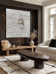 Wall Art Neutral Grid Textured Relief - Neutralighting