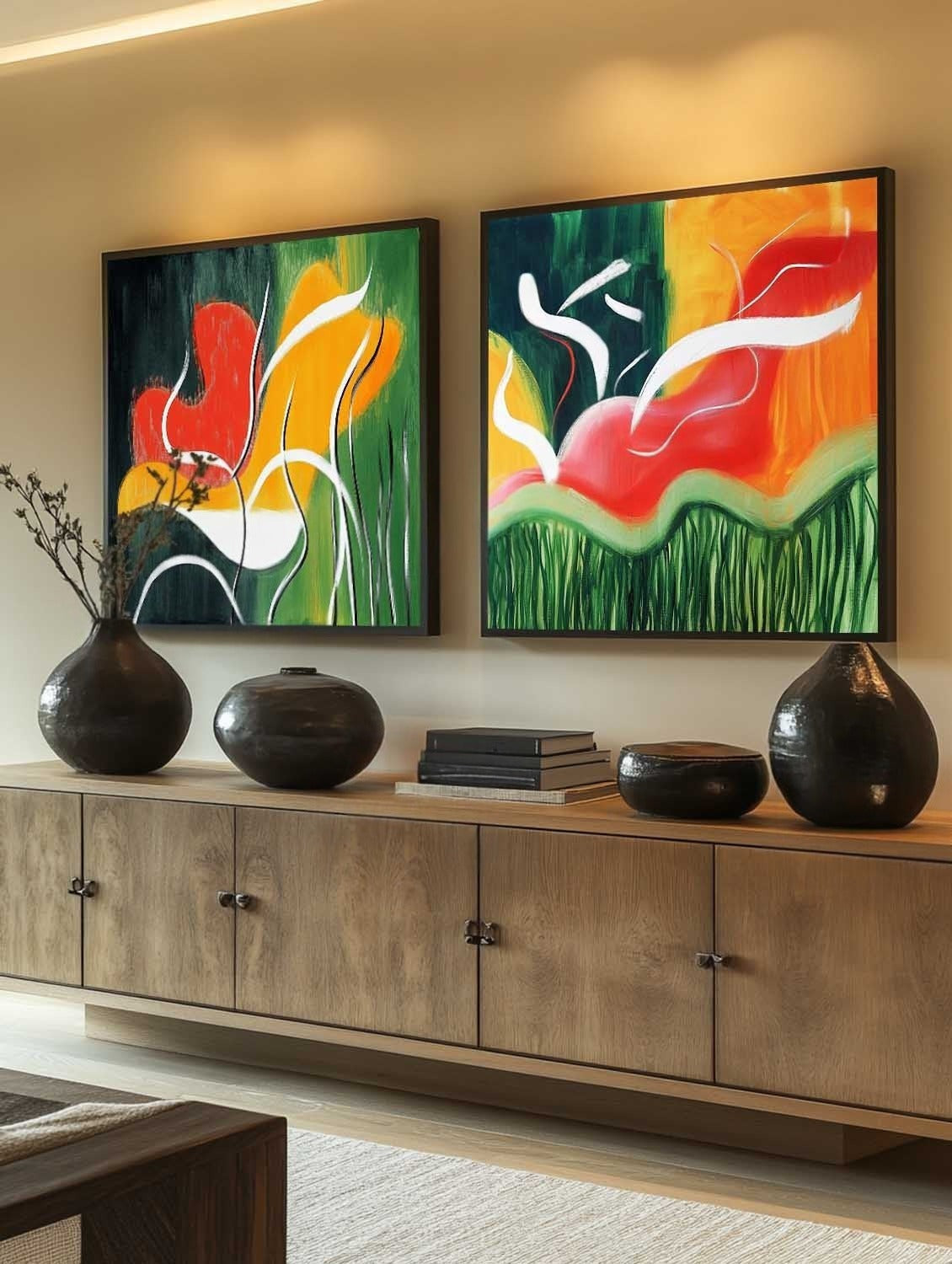Wall Art Vibrant Abstract Floral Diptych - Neutralighting