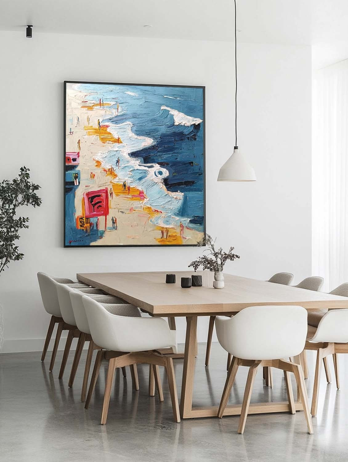 Wall Art Vertical Impressionist Coastal Boardwalk Scene Bright - Neutralighting