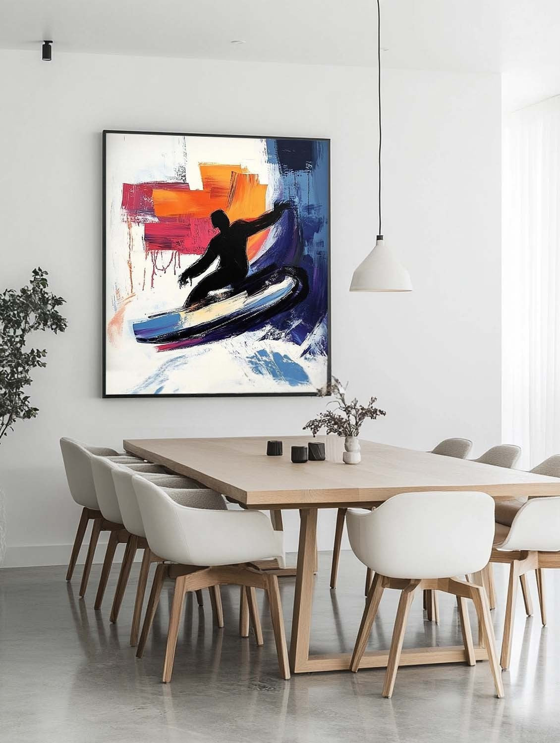 Wall Art Dynamic Textured Surfer Wave - Neutralighting