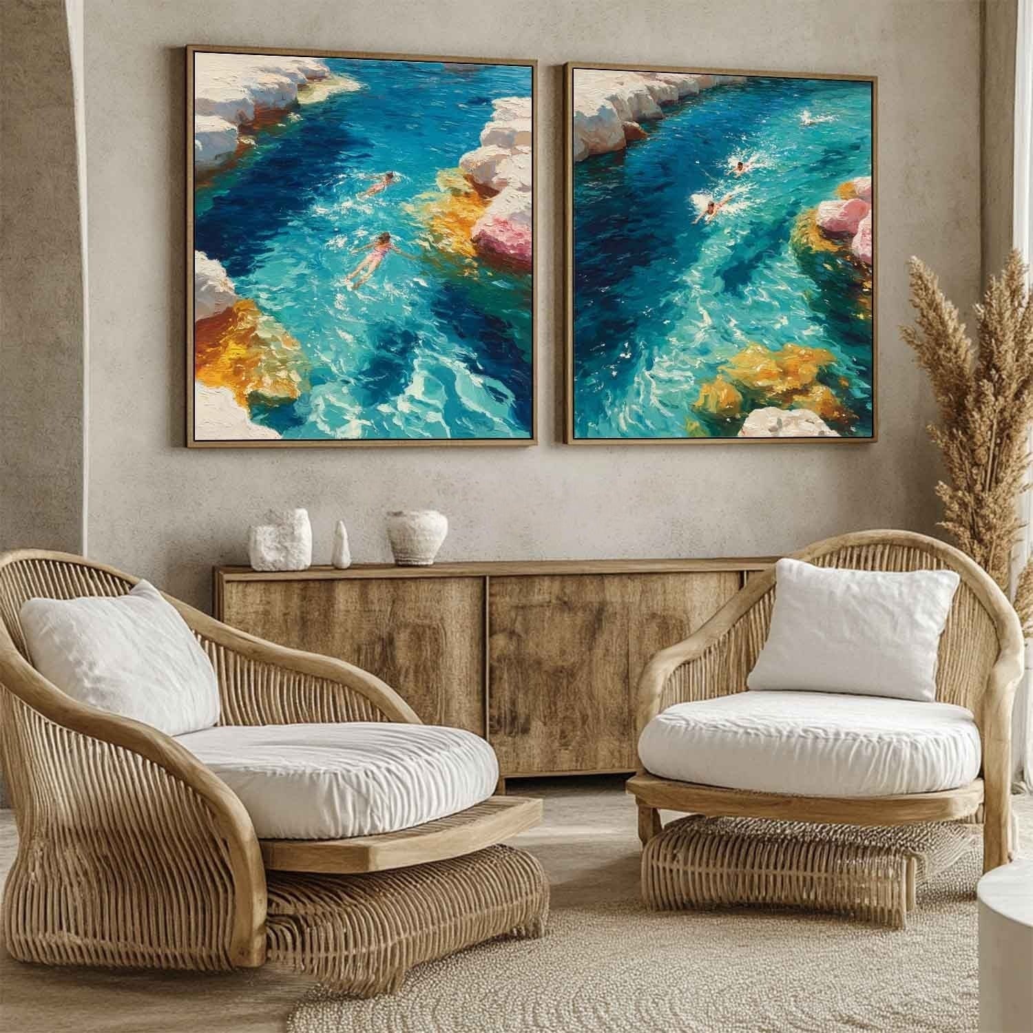 Snorkeling Cove Diptych Impasto Painting - Neutralighting