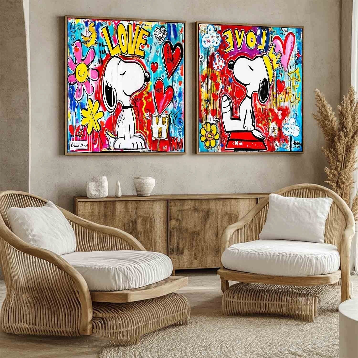 Snoopy Love Evolve Pop Art Diptych Painting - Neutralighting