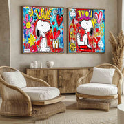 Snoopy Love Evolve Pop Art Diptych Painting - Neutralighting