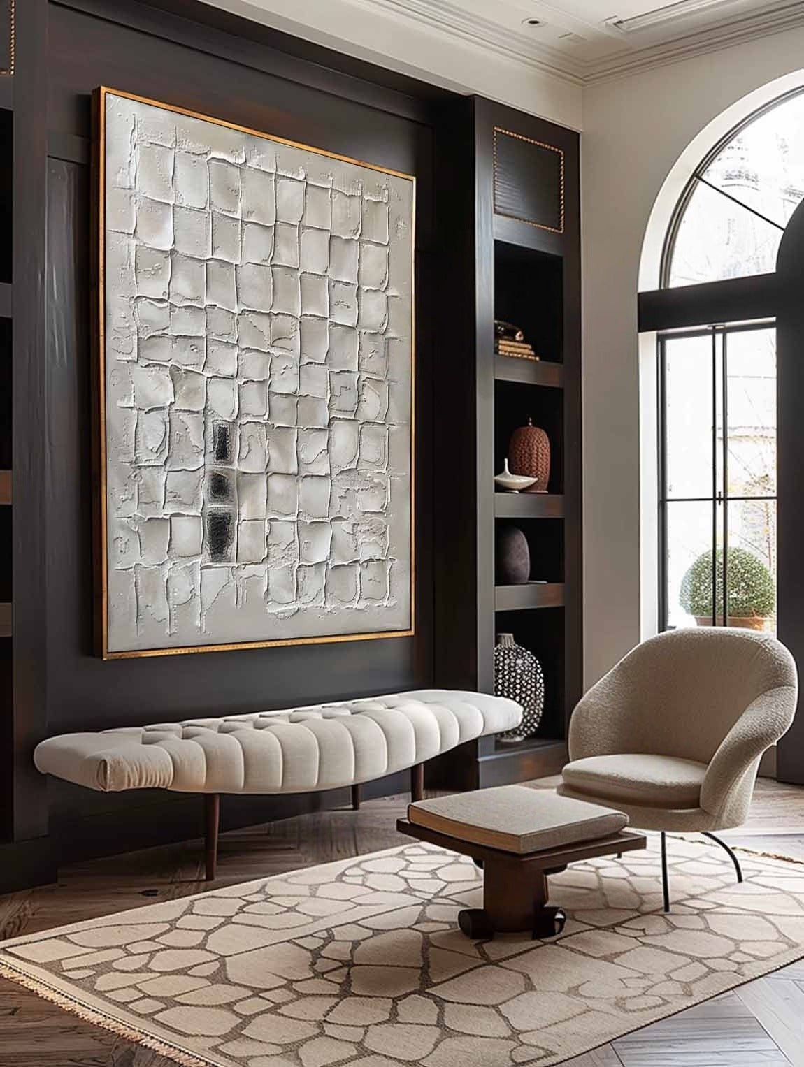 Wall Art Neutral Grid Plaster Painting - Neutralighting