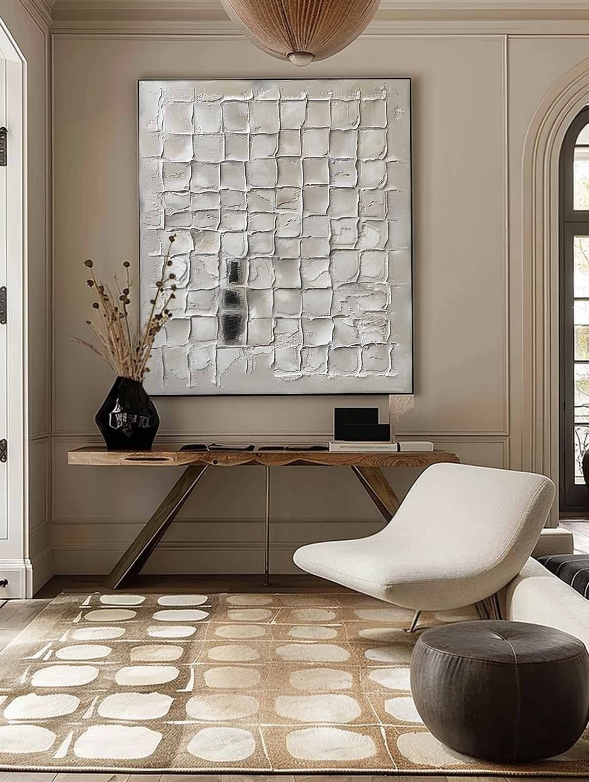 Wall Art Neutral Grid Plaster Painting - Neutralighting