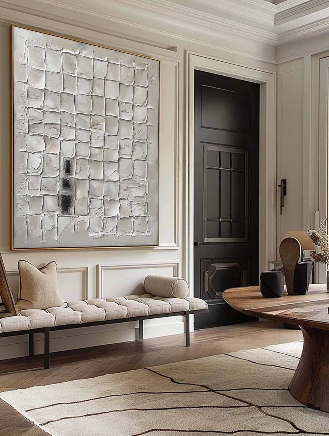 Wall Art Neutral Grid Plaster Painting - Neutralighting