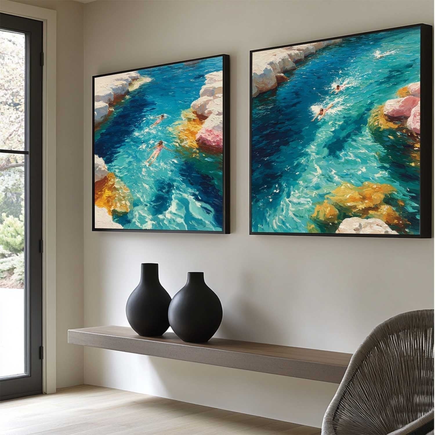 Snorkeling Cove Diptych Impasto Painting - Neutralighting