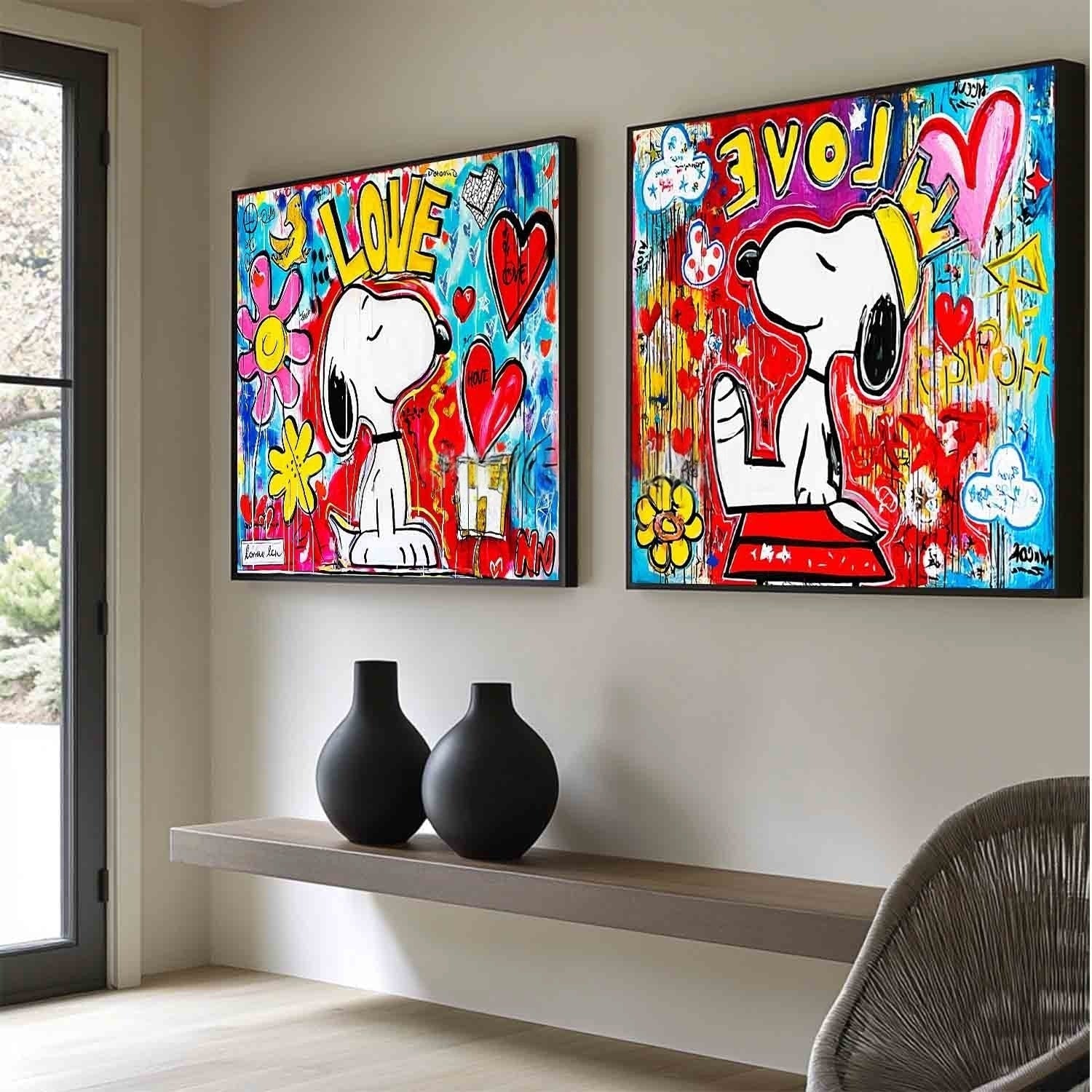 Snoopy Love Evolve Pop Art Diptych Painting - Neutralighting