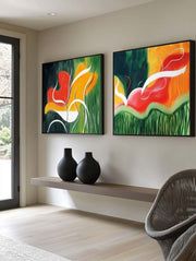 Wall Art Vibrant Abstract Floral Diptych - Neutralighting