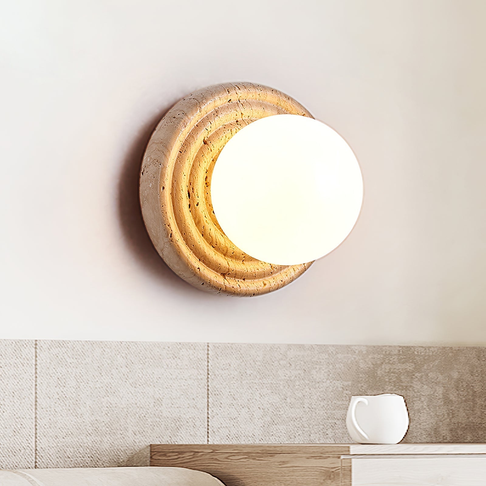 Echo Travertine Globe Wall Lamp-Neutral Decor