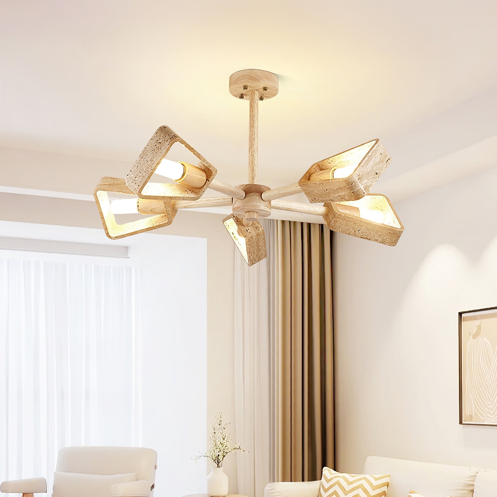 Hedra Travertone Geometric Chandelier-Neutral Decor