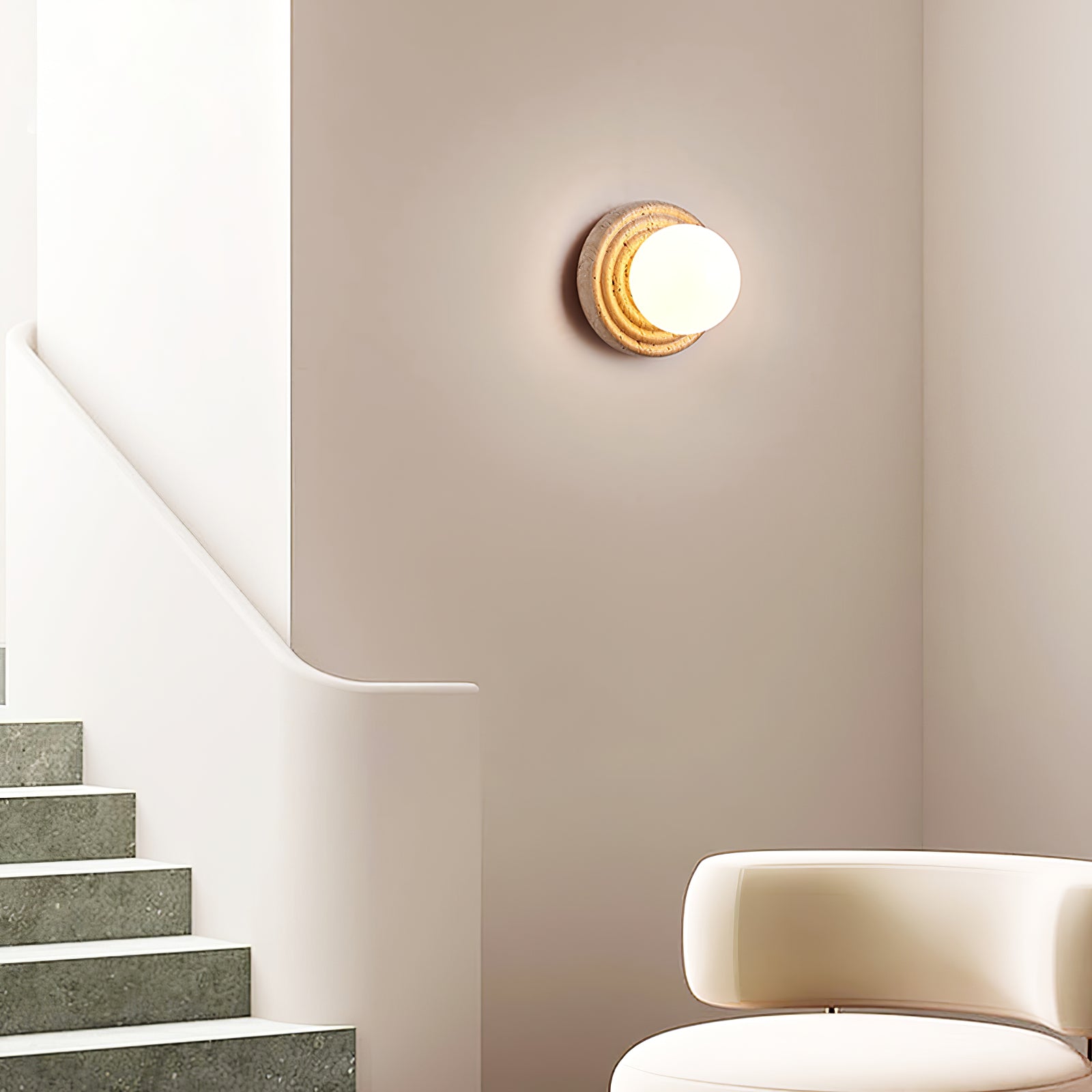 Echo Travertine Globe Wall Lamp-Neutral Decor