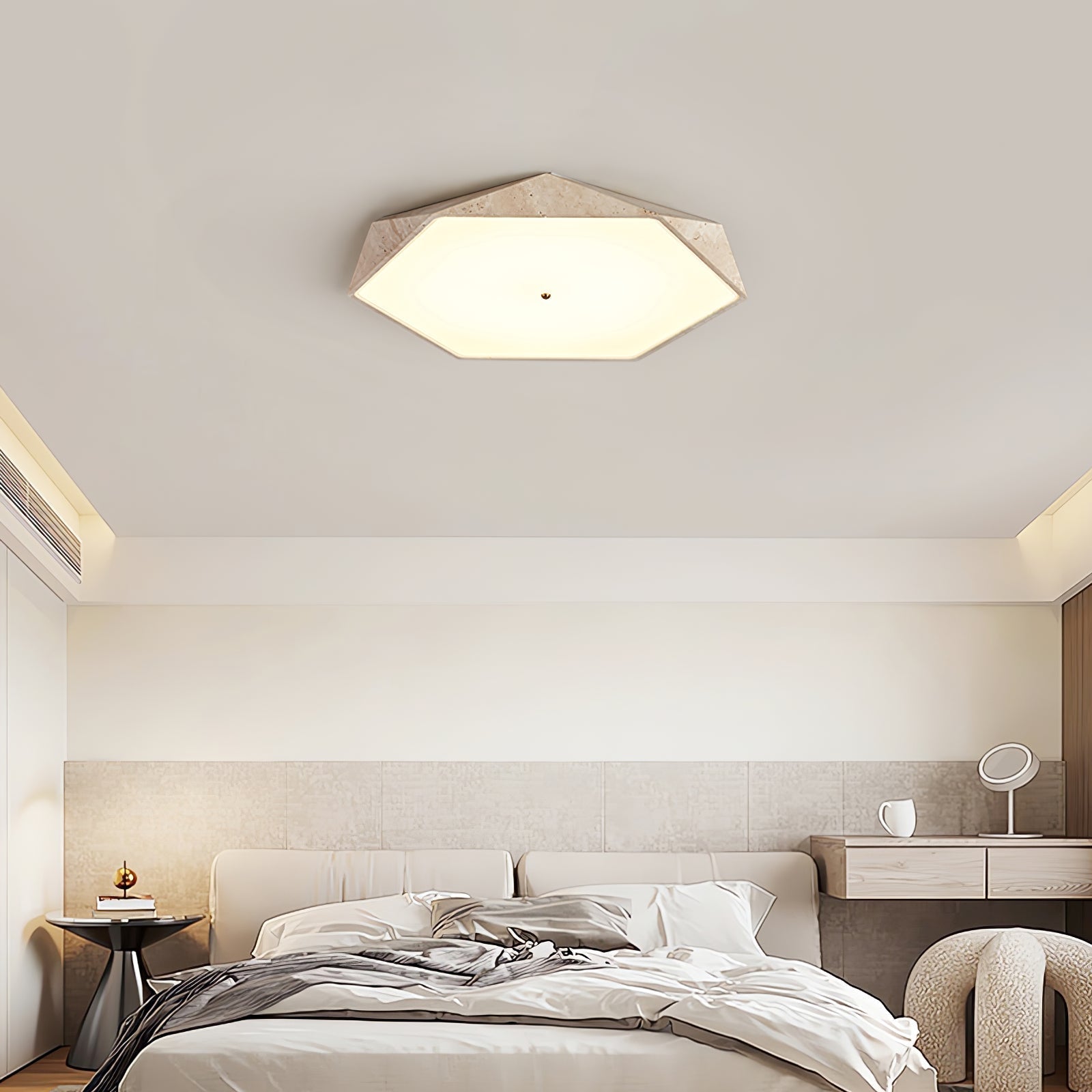 Hexagonal Travertine Ceiling Light-Neutral Decor