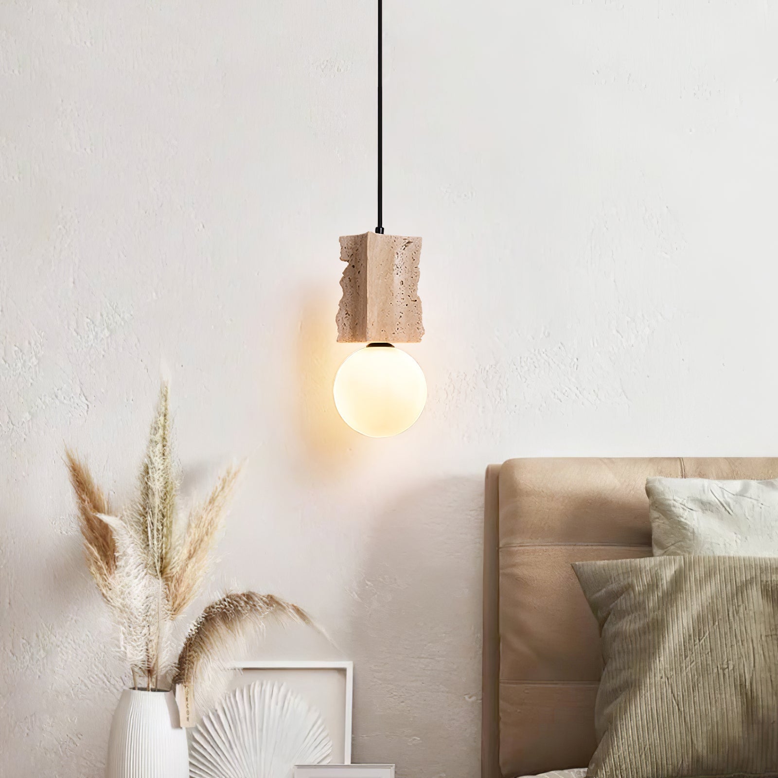 Travertine Raw Edge Pendant Light-Neutral Decor