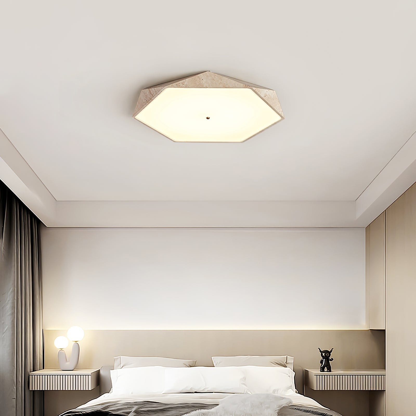 Hexagonal Travertine Ceiling Light-Neutral Decor