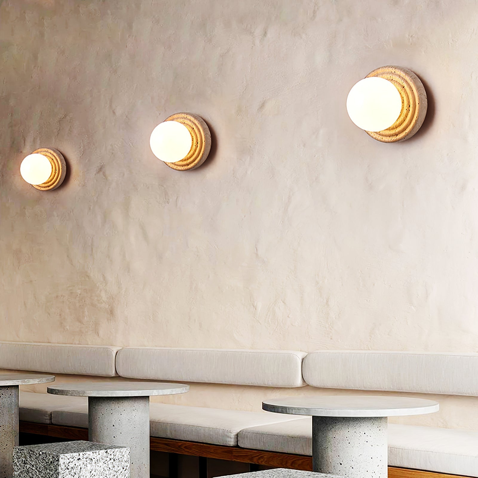 Echo Travertine Globe Wall Lamp-Neutral Decor