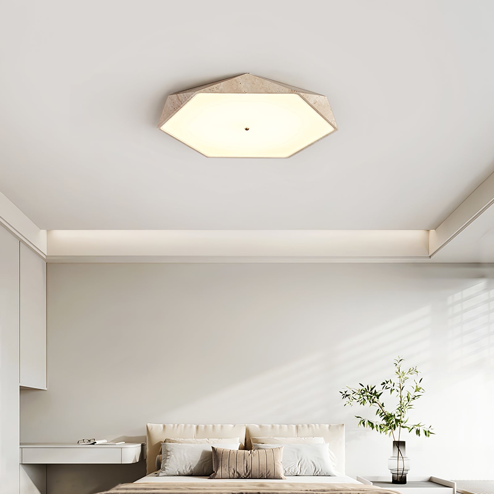 Hexagonal Travertine Ceiling Light-Neutral Decor