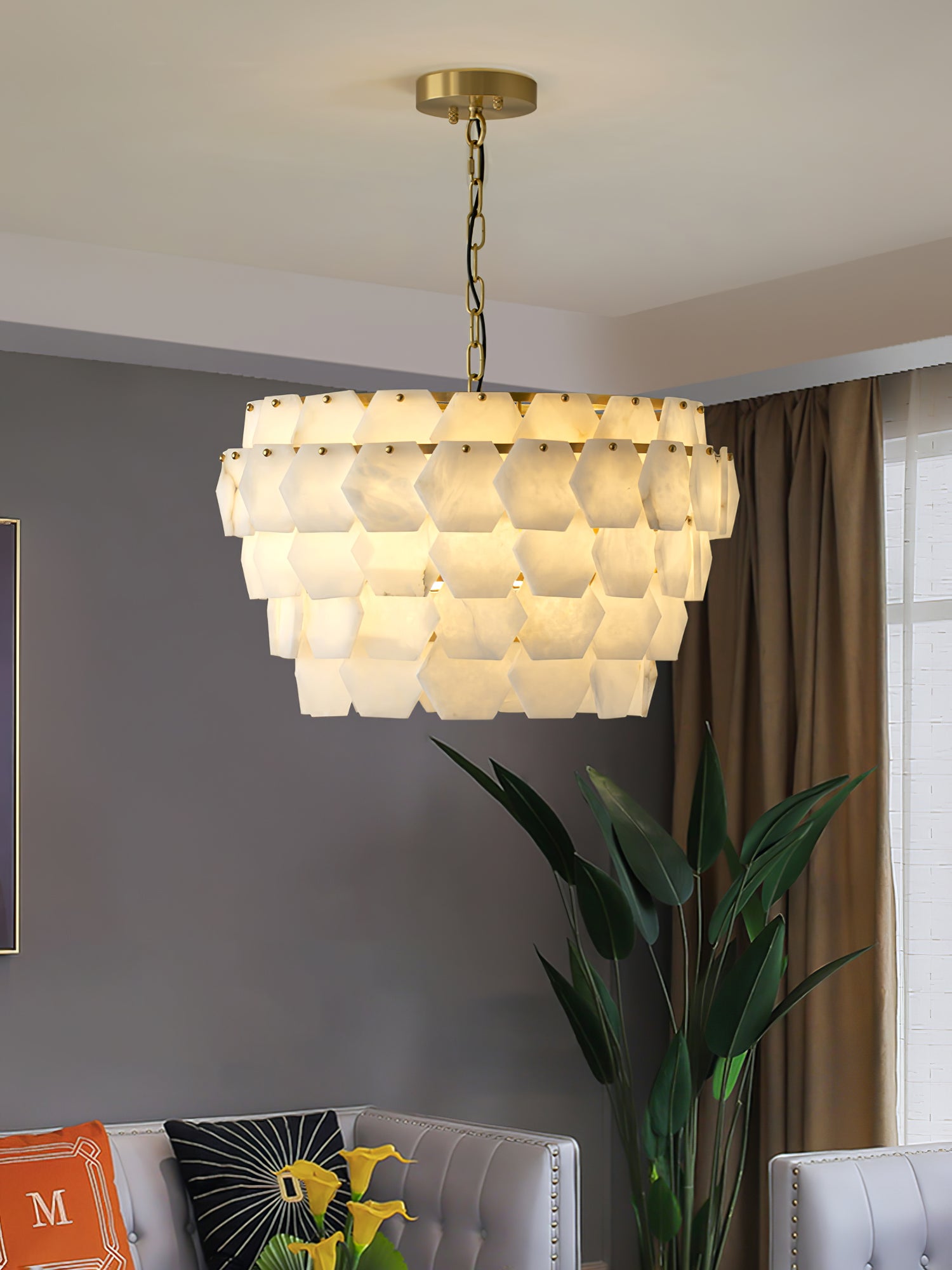Evenaris Honeycomb Alabaster Chandelier-Neutral Decor